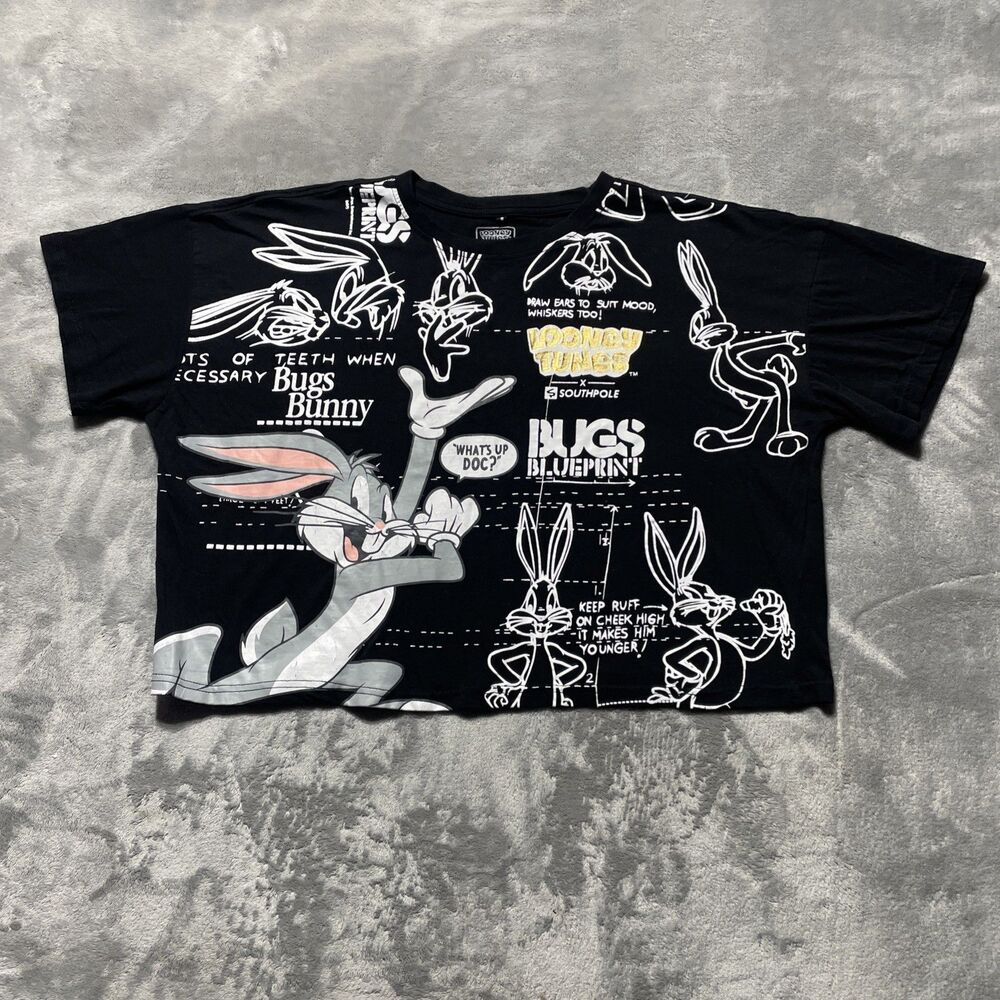 Iconic Y2K Southpole Streetwear Looney Tunes Bugs Bun Women's Cropped T Shirt XL
